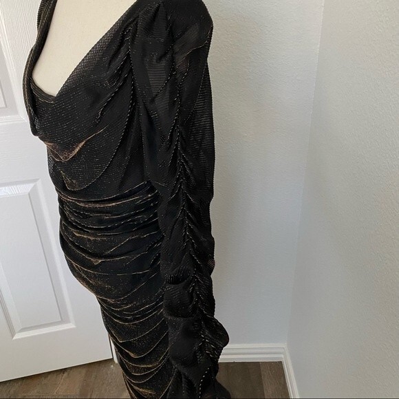 New Leaf Samir Copper Shimmer Black Body Con Rare Dressy Prom Sexy Ruche Size 12 - Picture 7 of 12